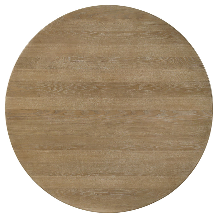CoasterEveryday Adina 53-inch round wood dining table with distressed light brown finish and sturdy furniture design