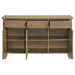 CoasterEveryday Adina 3-door 59-inch distressed light brown sideboard server with sleek wooden finish and modern design.