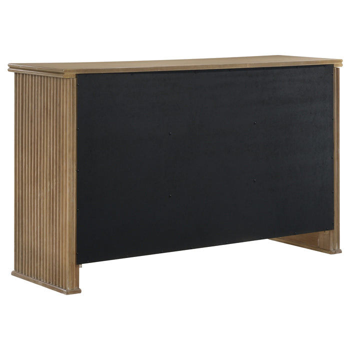 Distressed light brown CoasterEveryday Adina 3-door 59-inch sideboard server with storage and sleek design.