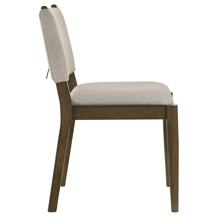 Set of two CoasterEveryday Ottowa upholstered dining side chairs in brown with padded seats and curved backrests.