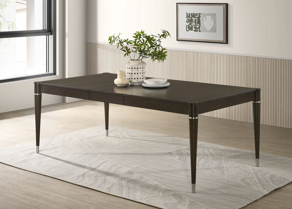 Ash brown Reseda 81-inch extension leaf dining table by CoasterEveryday, showing the sturdy wooden surface and extendable design.