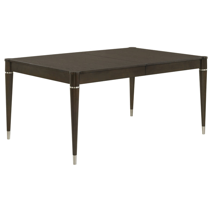 Ash brown Reseda 81-inch extension leaf dining table by CoasterEveryday, showcasing its elegant wooden surface and extended length.