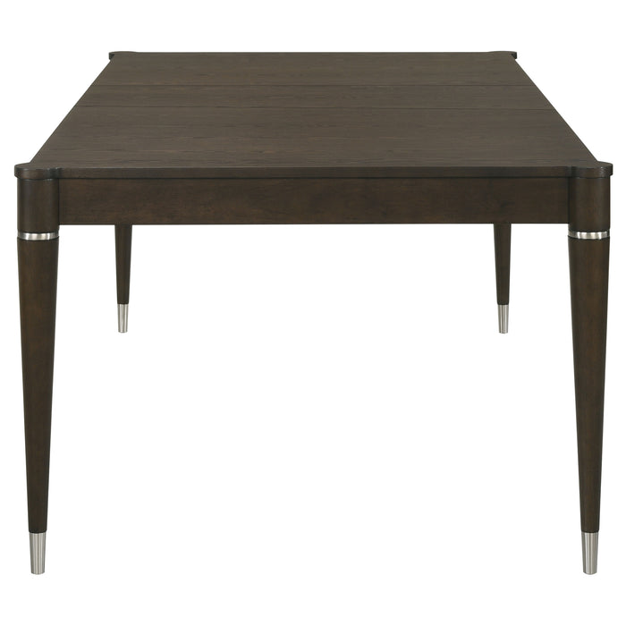 Ash brown Reseda 81-inch extension leaf dining table by CoasterEveryday, showing the wood grain and extended surface for dining.