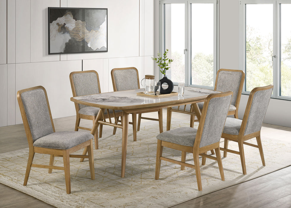 Weathered natural 73-inch rectangular dining table from CoasterEveryday, showcasing sturdy wood furniture with a rustic finish.