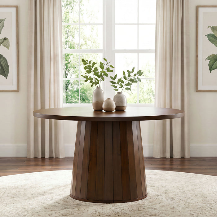 Galindo 52-inch Round Walnut Veneer Dining Table Walnut