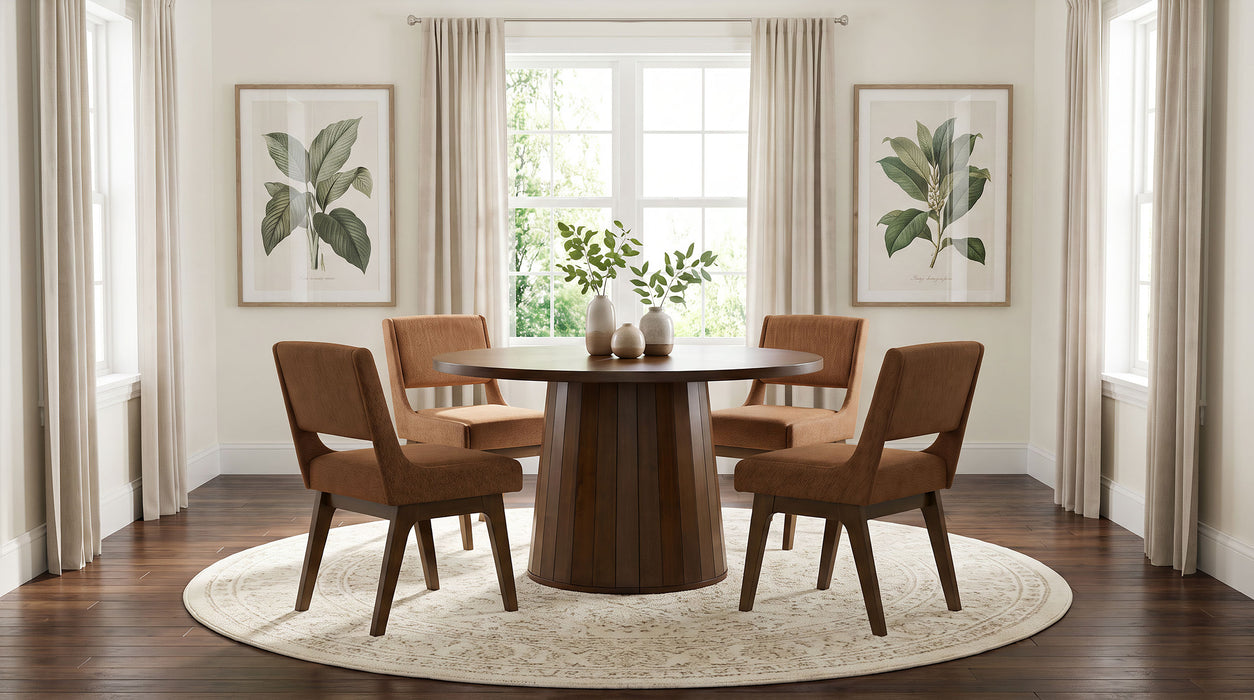 Galindo 52-inch Round Walnut Veneer Dining Table Walnut