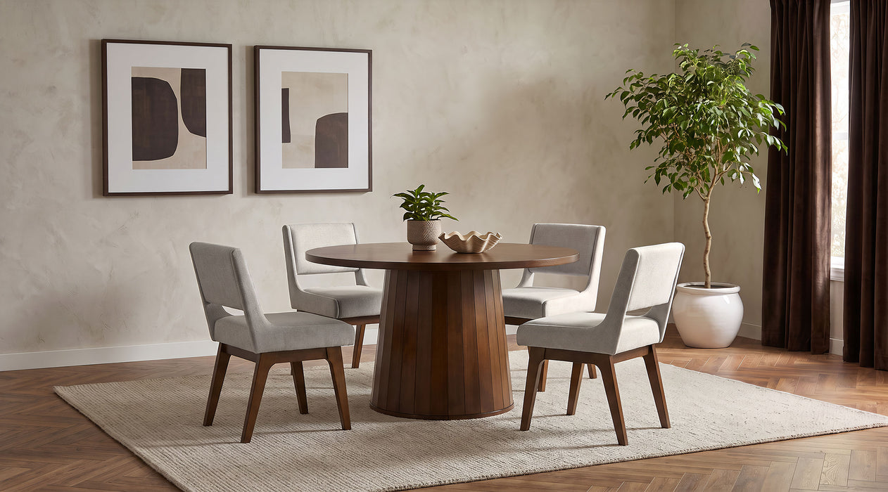 Galindo 52-inch Round Walnut Veneer Dining Table Walnut