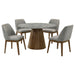 CoasterEveryday Franklin 5-piece 50-inch round SmartTop™ dining set with grey and dark brown finish, includes table and chairs.