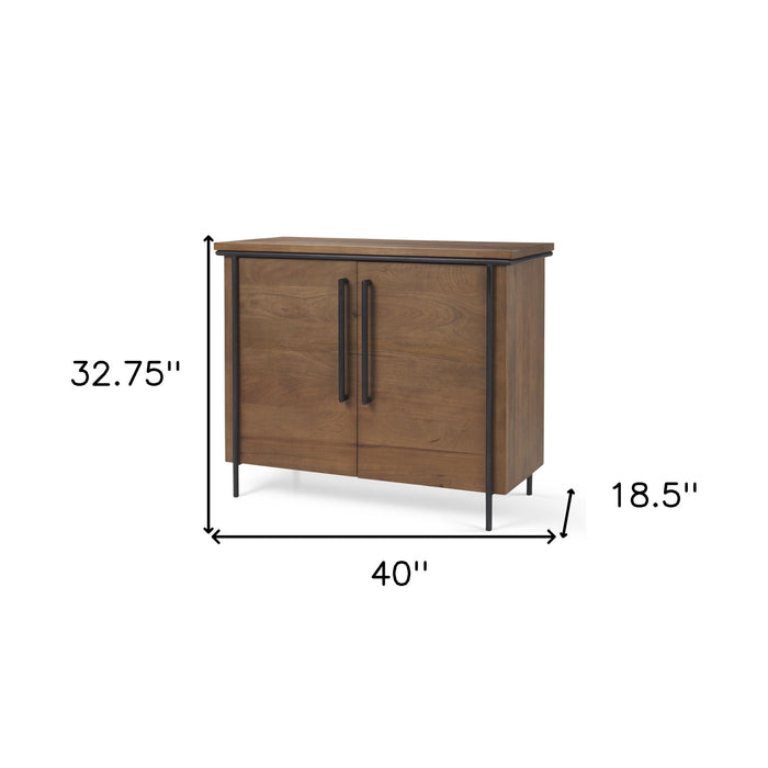 40" Solid Wood And Metal Accent Cabinet With Two Doors - Black / Brown