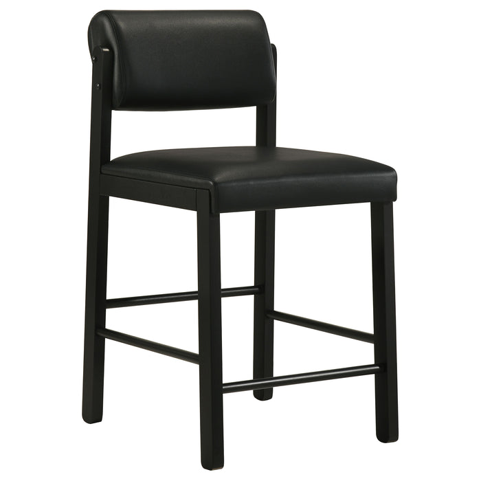 Pair of black Kehoe upholstered counter height chairs by CoasterEveryday, featuring padded seats and modern design, set of two.