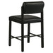 Two black Kehoe upholstered counter height chairs by CoasterEveryday with wooden legs and plush cushioning, set against a neutral background.