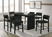 Set of two black Kehoe upholstered counter height chairs by CoasterEveryday with padded seats and sleek wooden legs.
