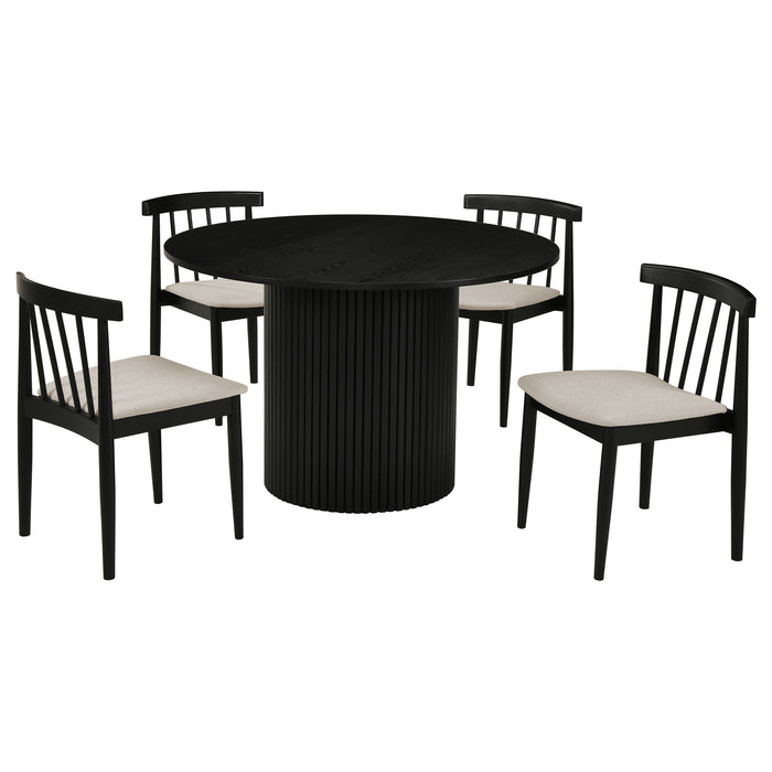 Hamlyn 5-piece Round Wood Dining Set Wheat and Black