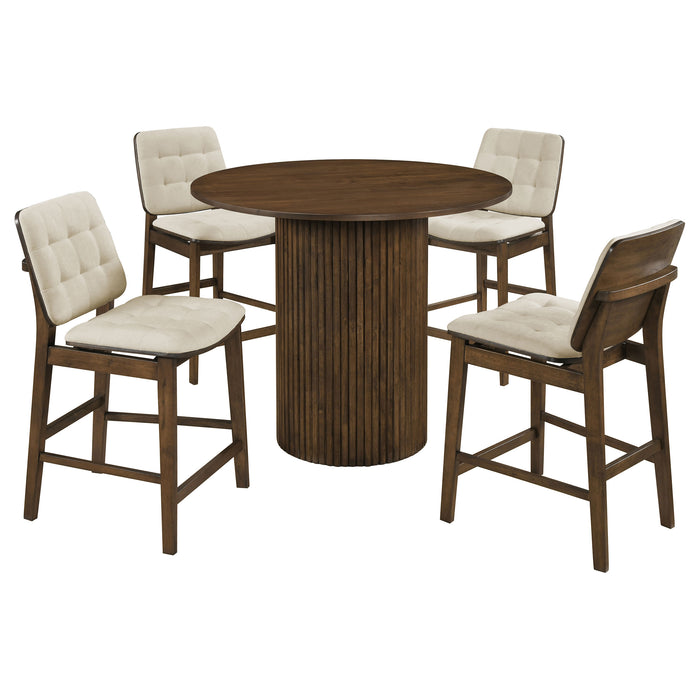 Hamlyn 5-piece Round Wood Counter Height Dining Set Cream and Walnut