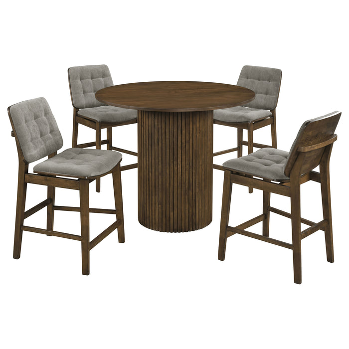 Hamlyn 5-piece Round Wood Counter Height Dining Set Grey and Walnut