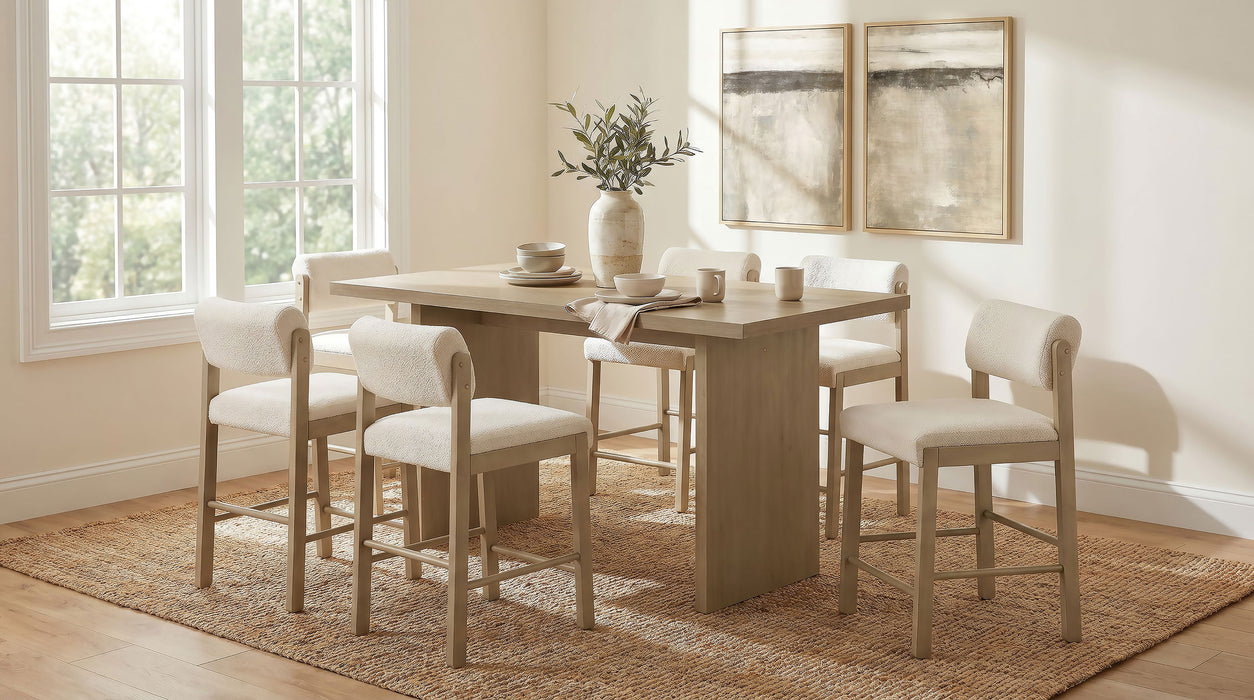 Set of two CoasterEveryday upholstered counter height chairs with cream and natural oak finish, featuring padded seats and modern design.