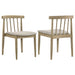 Set of two Cullen dining side chairs with upholstered seats and natural oak wood legs, featuring a modern furniture design.