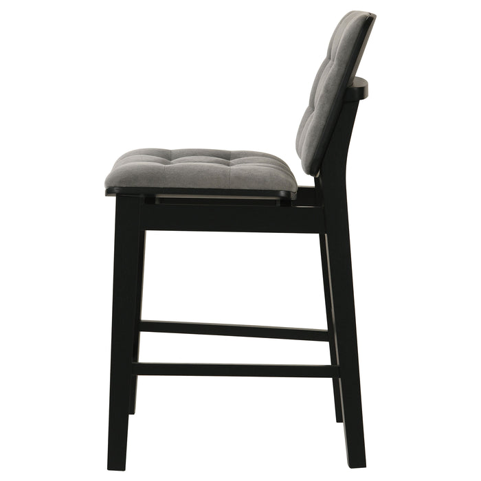 Set of two Redbridge upholstered counter chairs by CoasterEveryday, featuring grey and black fabric with padded seats and modern design.