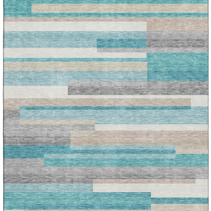 10' X 14' Striped Washable Area Rug With UV Protection - Teal