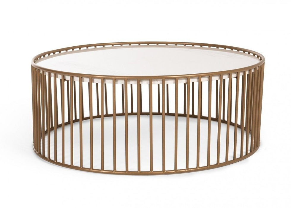 Modern Round Faux Marble Coffee Table - White And Gold
