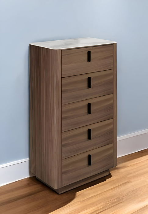 White Marble Manufactured Wood Solid Wood Stainless Steel Five Drawer Chest - Walnut