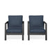 Set of two Giga all-weather ergonomic patio armchairs with thick cushions, ideal for outdoor seating and comfort.