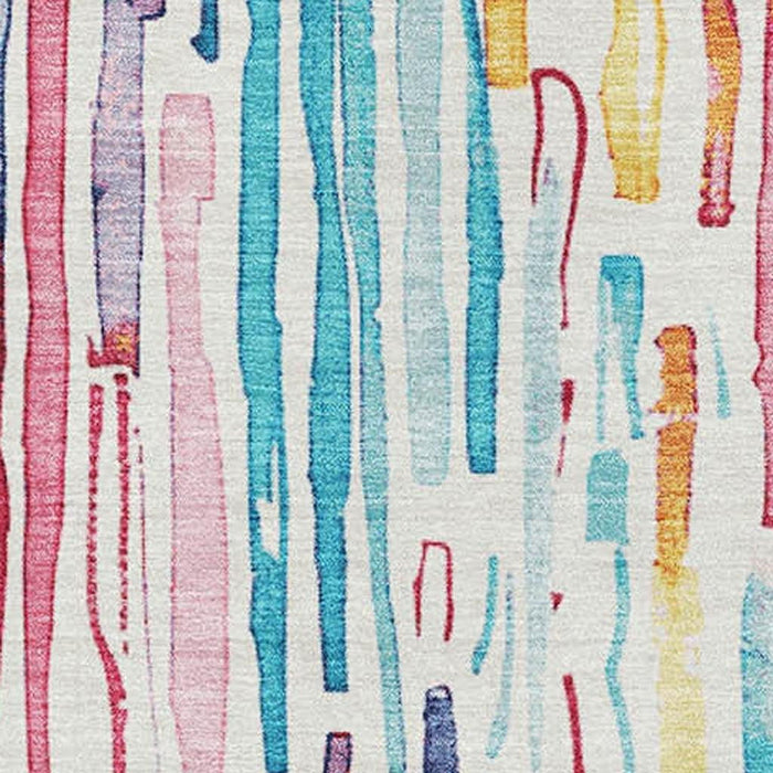 10' X 14' Striped Washable Area Rug With UV Protection (697152) - White / Pink / Teal