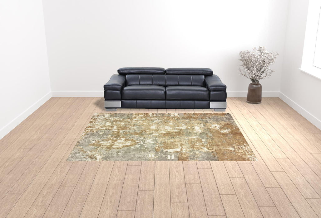9' x 12' Abstract Hand Loomed Stain Resistant Area Rug - Gray And Brown