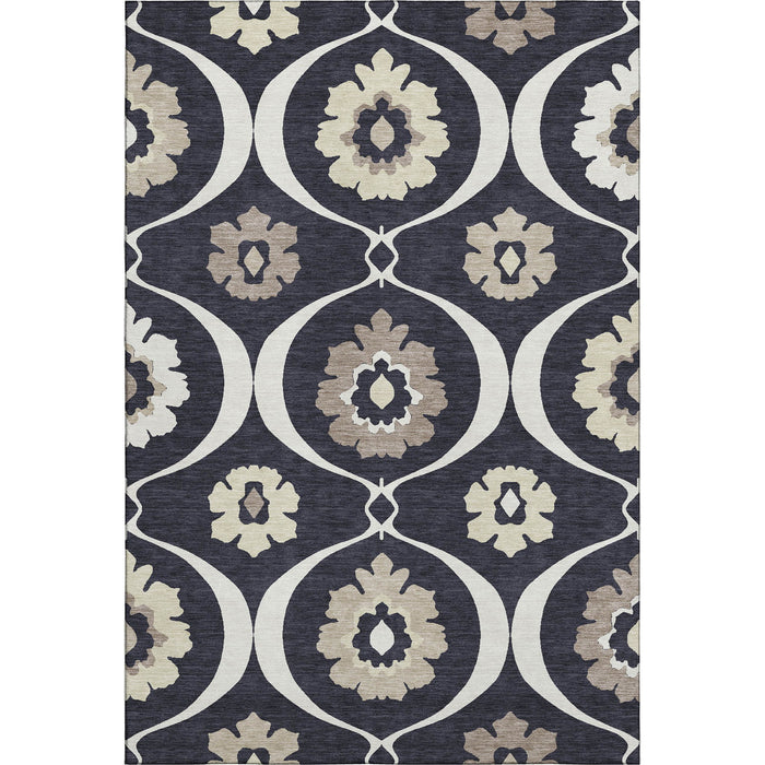10' X 14' Medallion Washable Area Rug With UV Protection (668035) - Black / Ivory
