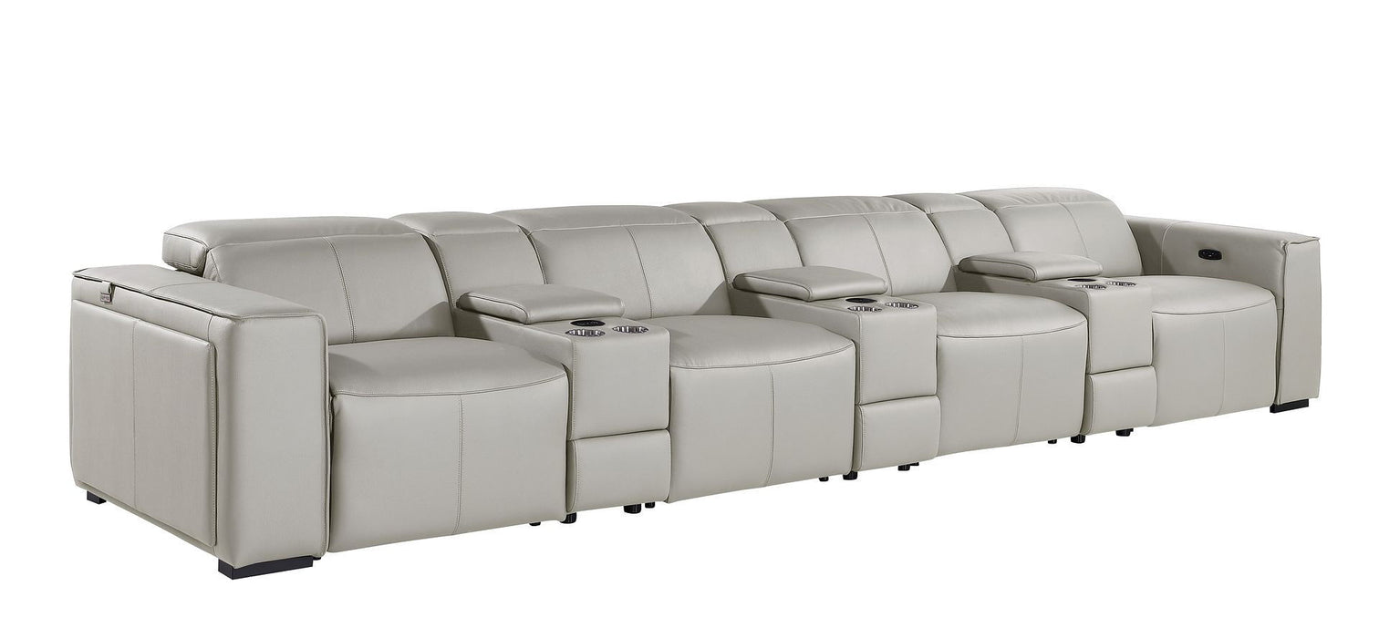 Top Grain Leather Reclining Metal USB Sofa (720424) - Light Gray