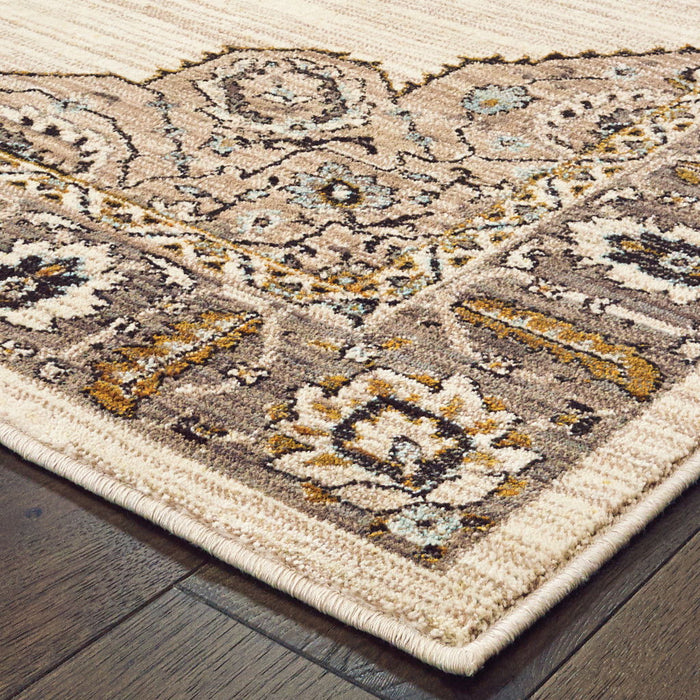 10' x 13' Oriental Power Loom Stain Resistant Area Rug - Ivory Gold Gray And Blue