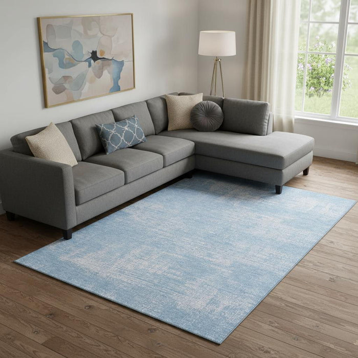 10' X 14' Abstract Washable Area Rug With UV Protection (667120) - Blue / Ivory