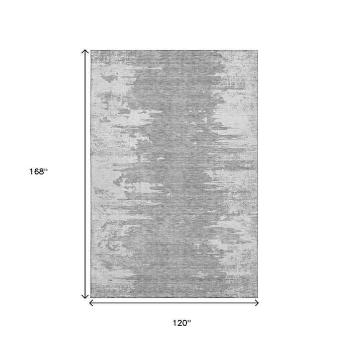 10' X 14' Abstract Washable Area Rug With UV Protection (656993) - Silver / Gray
