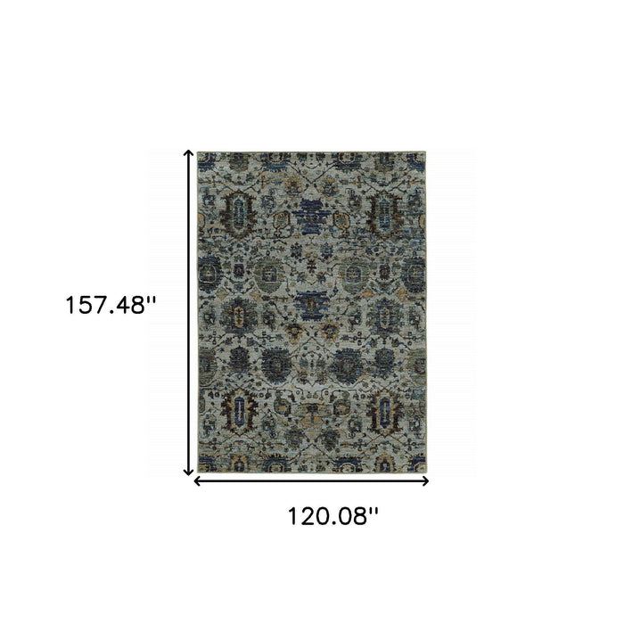 10' x 13' Oriental Power Loom Area Rug - Blue Green