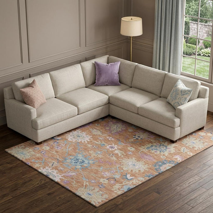 10' X 14' Floral Washable Area Rug With UV Protection (686963) - Orange / Teal / Pink