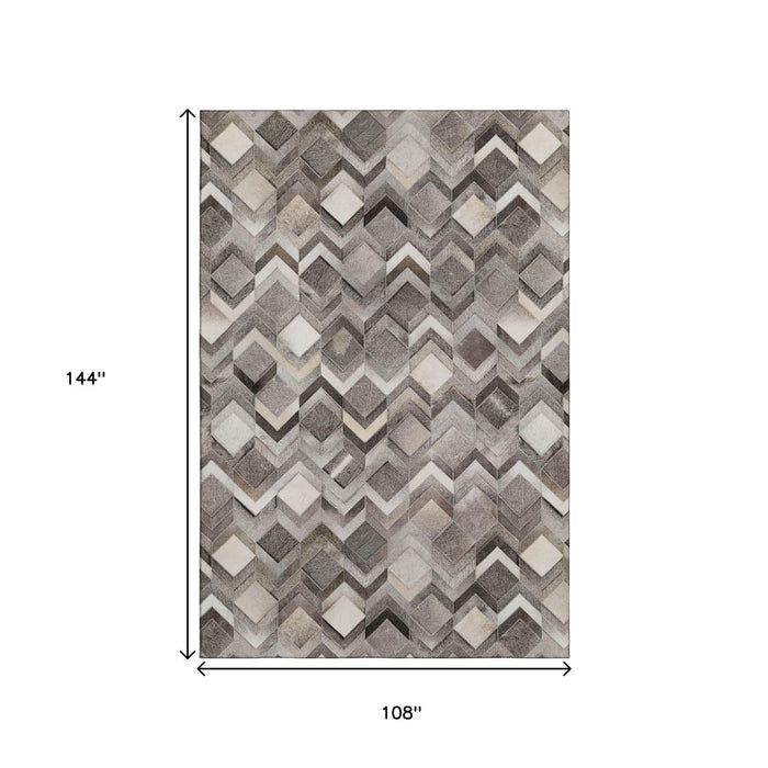 9' X 12' Geometric Washable Area Rug With UV Protection (644687) - Gray / Ivory / Black