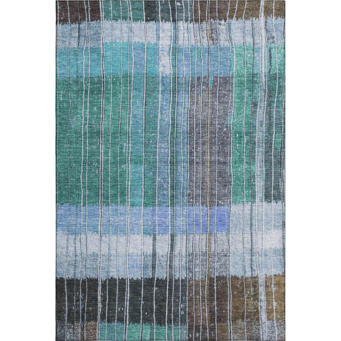 10' X 14' Striped Washable Area Rug With UV Protection (709528) - Teal / Ivory / Brown