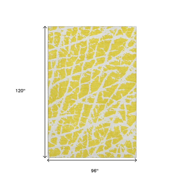 8' X 10' Abstract Washable Area Rug With UV Protection (646600) - Yellow / Ivory