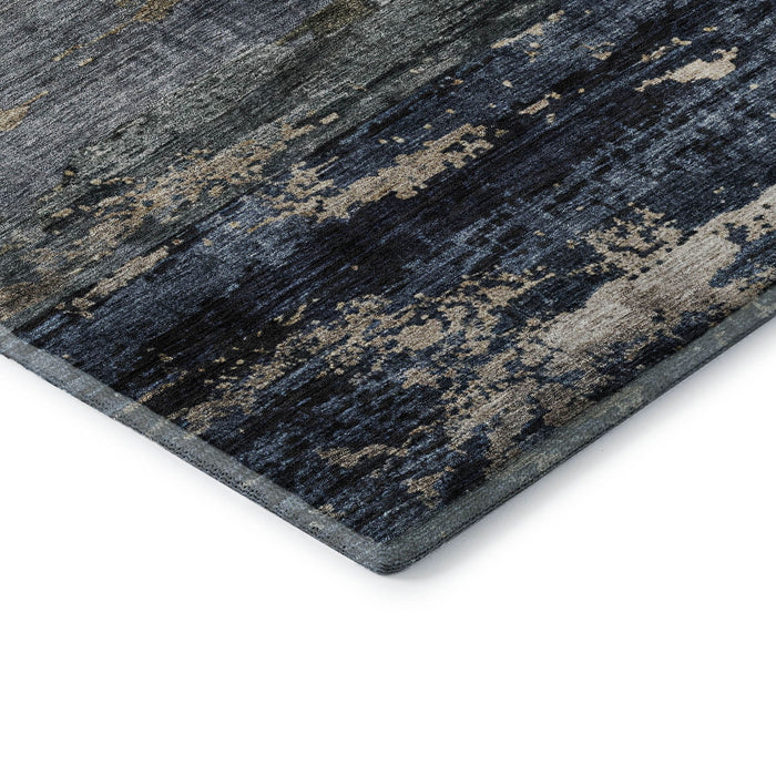 10' X 14' Abstract Washable Area Rug With UV Protection (688291) - Navy Blue / Gray / Silver