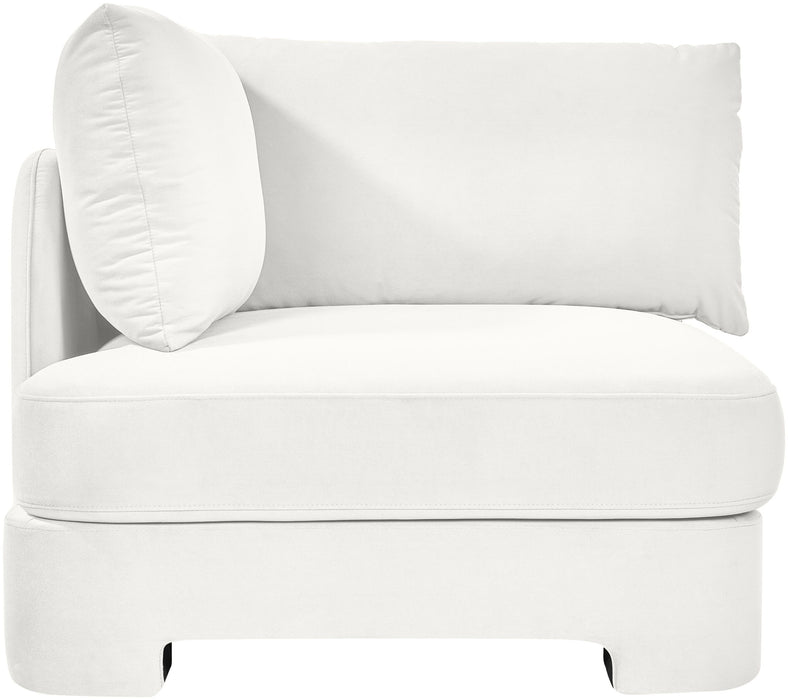 Velvet upholstered stationary chair by Meridian Furniture with a plush fabric finish, modern design, and comfortable seating.