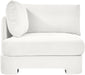 Velvet upholstered stationary chair by Meridian Furniture with a plush fabric finish, modern design, and comfortable seating.