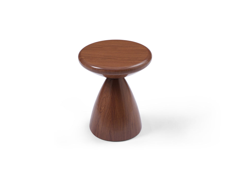 Steel Cinched High Waist Round Pedestal End Table - Walnut / Steel