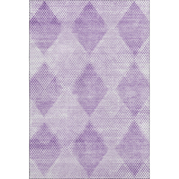 8' X 10' Geometric Washable Area Rug With UV Protection (648200) - Lavender / Ivory