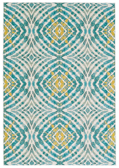 10' x 14' Abstract Power Loom Area Rug - Blue Ivory And Yellow