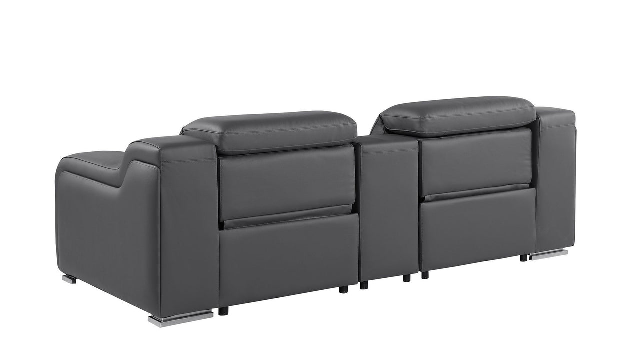 Italian Leather Power Reclining Loveseat With Storage (633756) - Dark Gray / Silver
