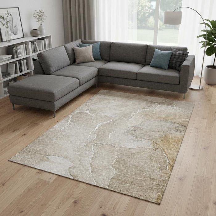 10' X 14' Abstract Washable Area Rug With UV Protection (646978) - Beige / Ivory