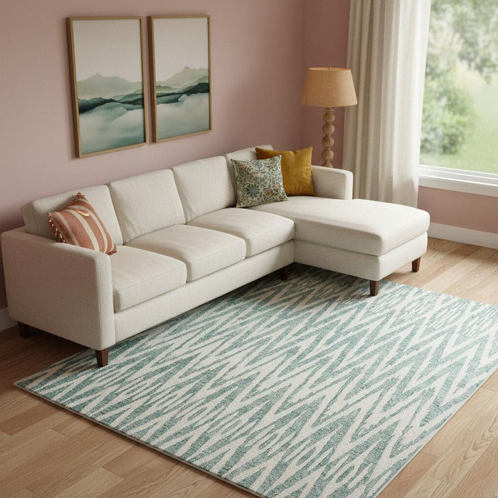 10' X 14' Wool Chevron Hand Tufted Area Rug (722357) - Blue / White