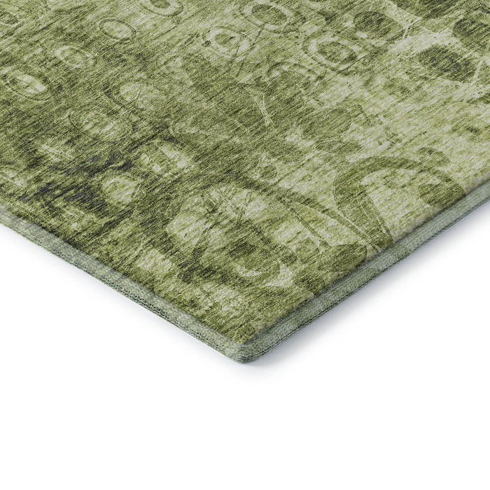 10' X 14' Washable Area Rug With UV Protection (650002) - Olive Green / Ivory