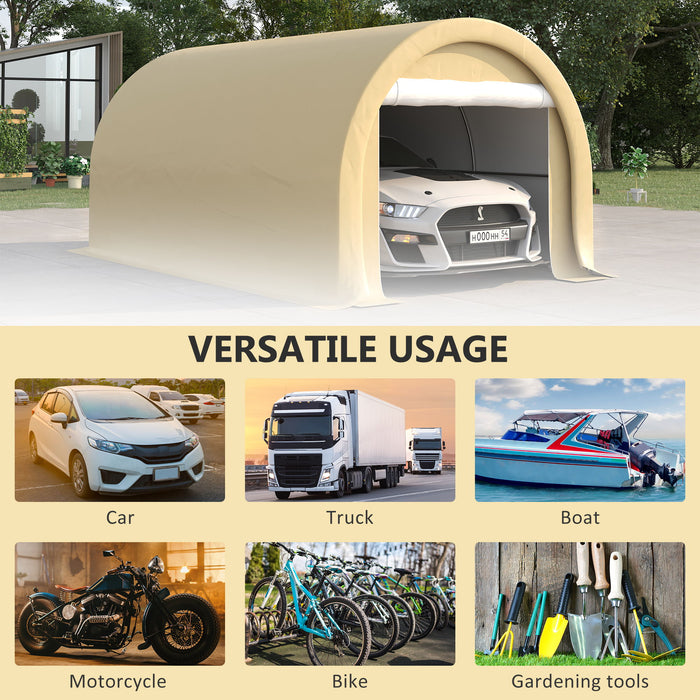 Giga Outsunny 10x16 heavy-duty portable carport with UV-protected canopy, large zippered door, suitable for cars, boats, and outdoor storage