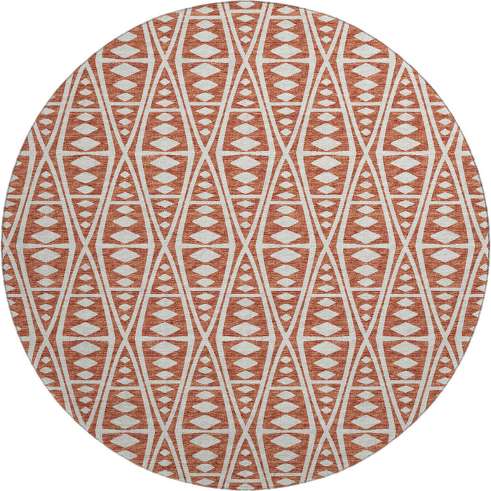8' Tribal Washable Round Rug With UV Protection (644883) - Burnt Sienna / Ivory